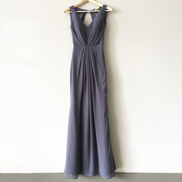 Hayley Paige GREY Cut-out-back Long Formal Dress - Picture 5 of 8